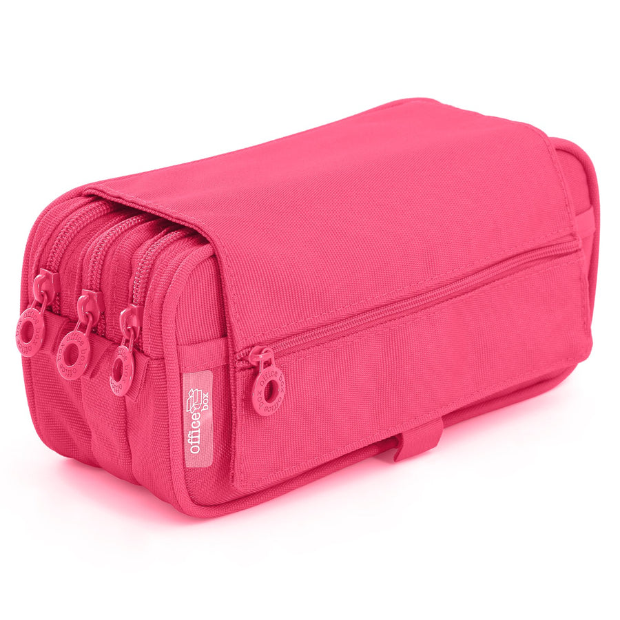 Estuche Escolar Triple Portatodo de Alta Capacidad con Tres Cremalleras, Fucsia