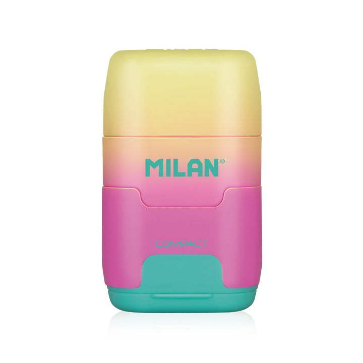 MILAN Sunset - Caja Expositora Afilaborra Compact. Combinación de Goma y Sacapuntas Doble. Colores Surtidos