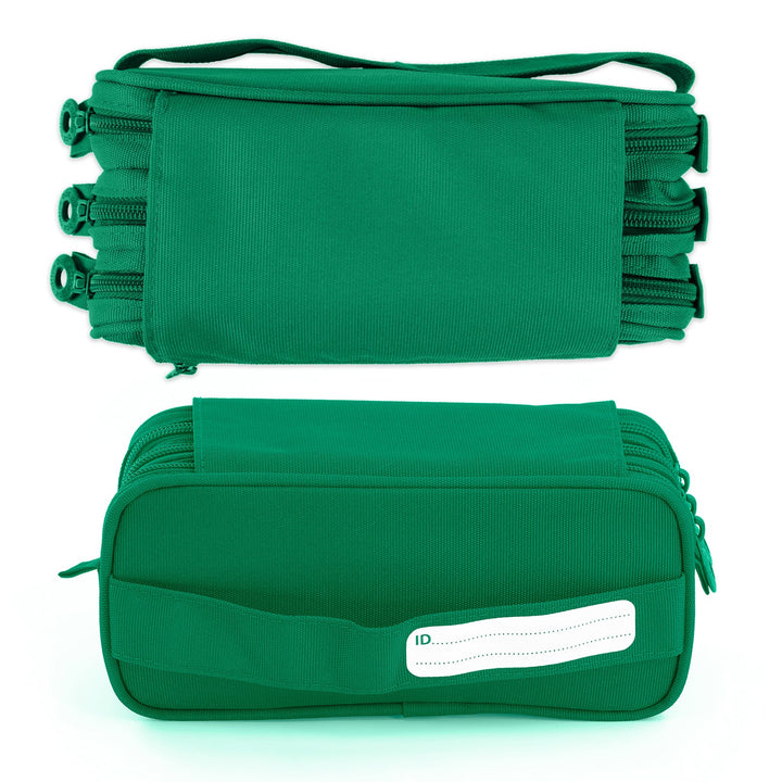 Estuche Escolar Triple Portatodo de Alta Capacidad con Tres Cremalleras, Verde