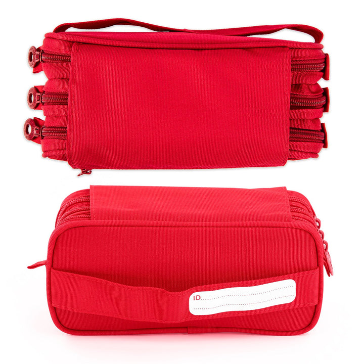 Estuche Escolar Triple Portatodo de Alta Capacidad con Tres Cremalleras, Rojo