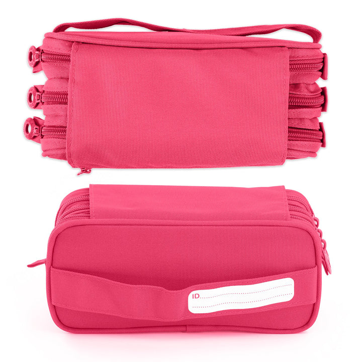 Estuche Escolar Triple Portatodo de Alta Capacidad con Tres Cremalleras, Fucsia