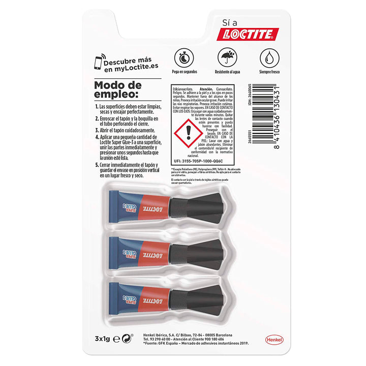 LOCTITTE - Blister Pegamento Loctite Super Glue-3 3 x 1g Monodosis