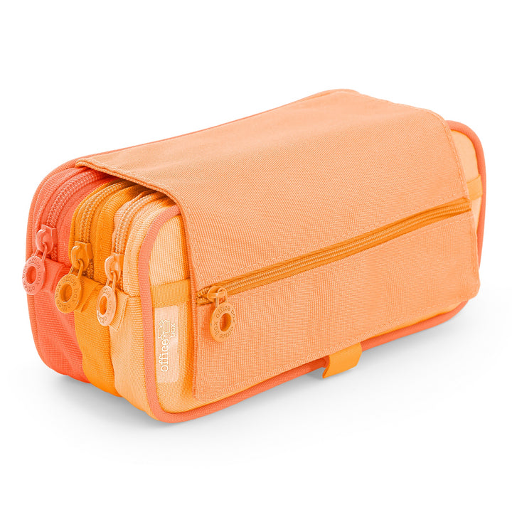 Estuche Escolar Triple Portatodo con Tres Cremalleras "Blush Pastel" Naranja