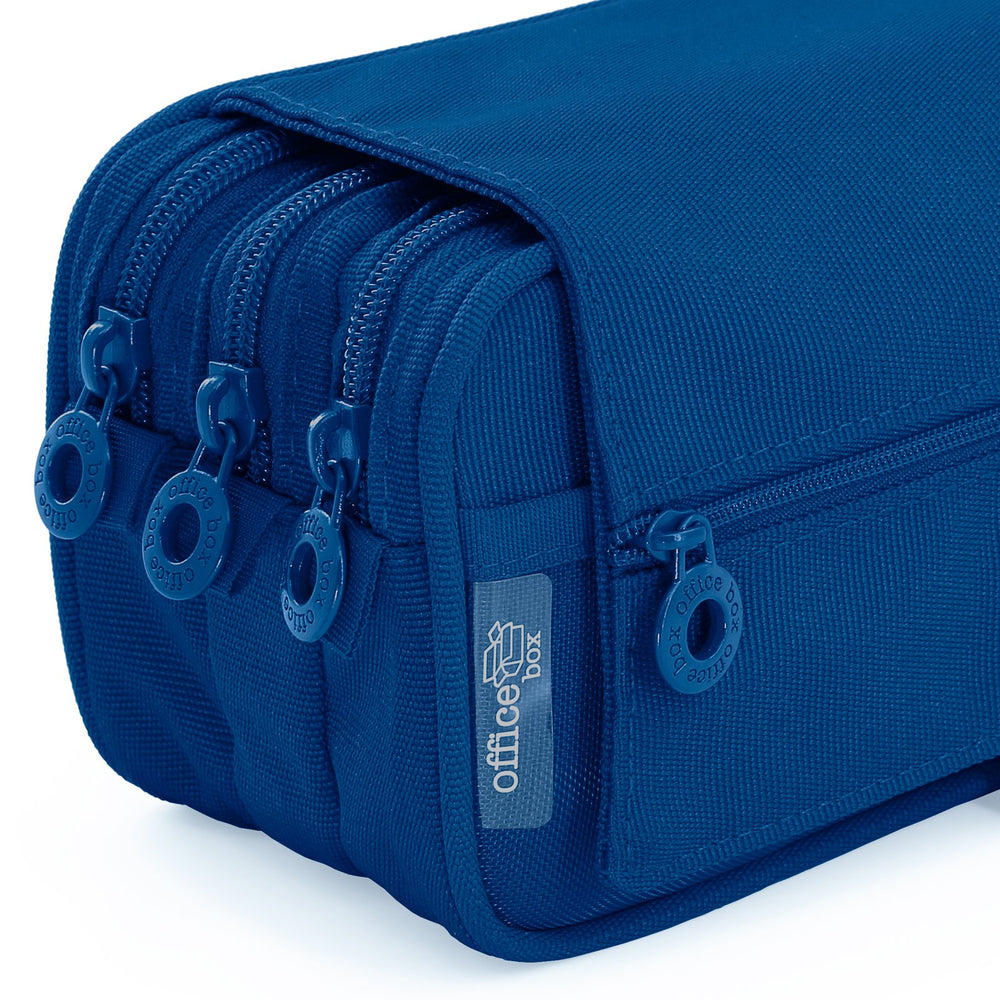Estuche Escolar Triple Portatodo de Alta Capacidad con Tres Cremalleras, Azul Oscuro