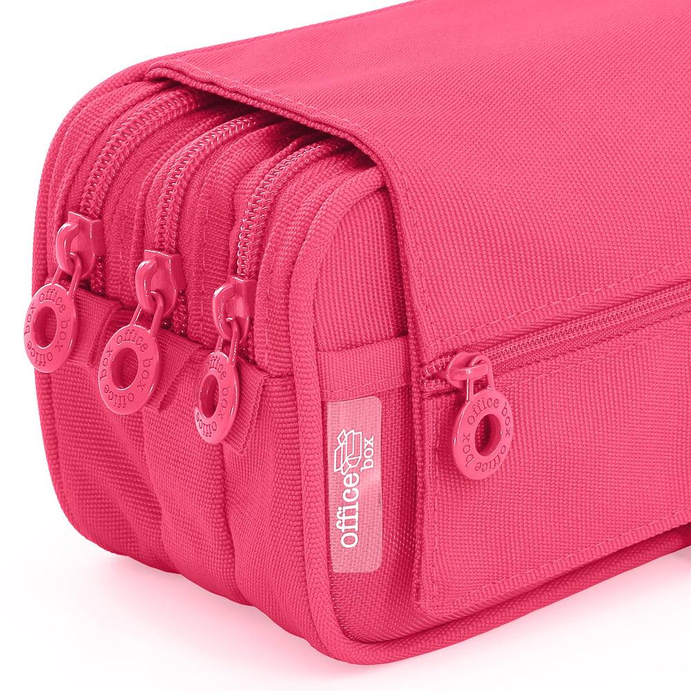 Estuche Escolar Triple Portatodo de Alta Capacidad con Tres Cremalleras, Fucsia
