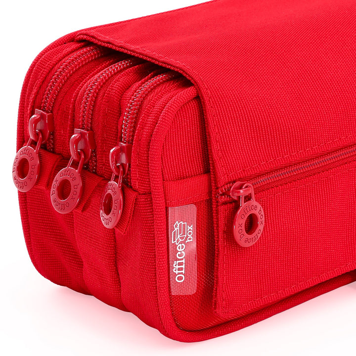 Estuche Escolar Triple Portatodo de Alta Capacidad con Tres Cremalleras, Rojo