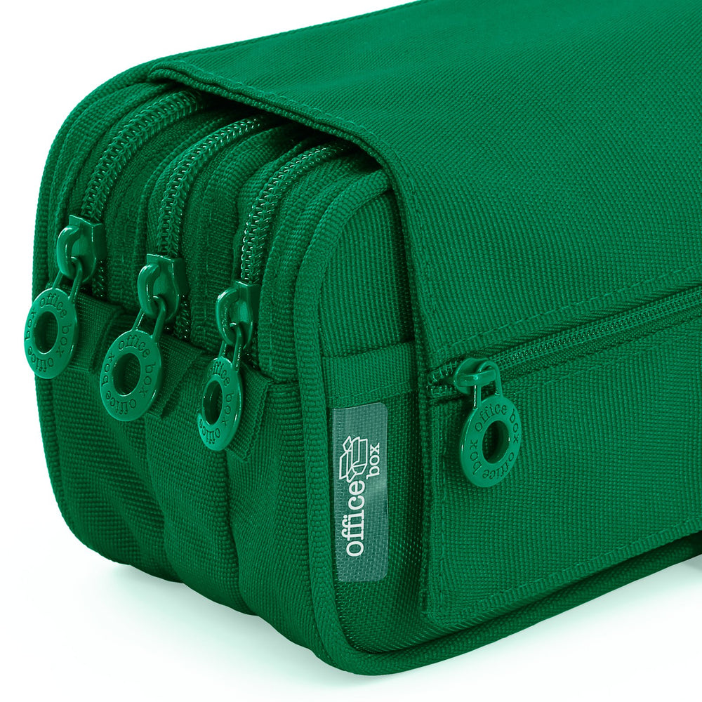 Estuche Escolar Triple Portatodo de Alta Capacidad con Tres Cremalleras, Verde
