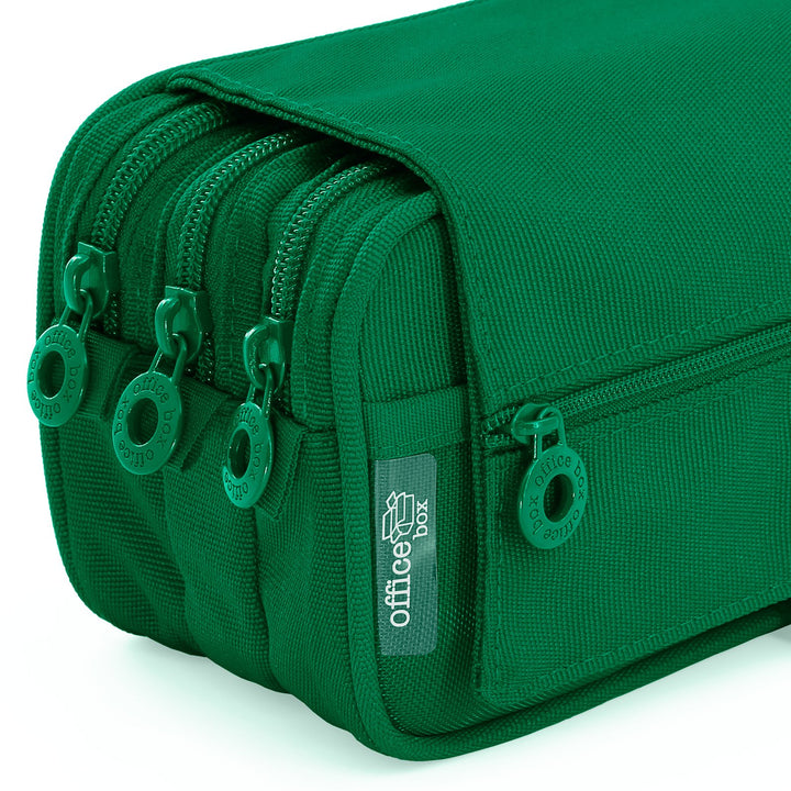 Estuche Escolar Triple Portatodo de Alta Capacidad con Tres Cremalleras, Verde