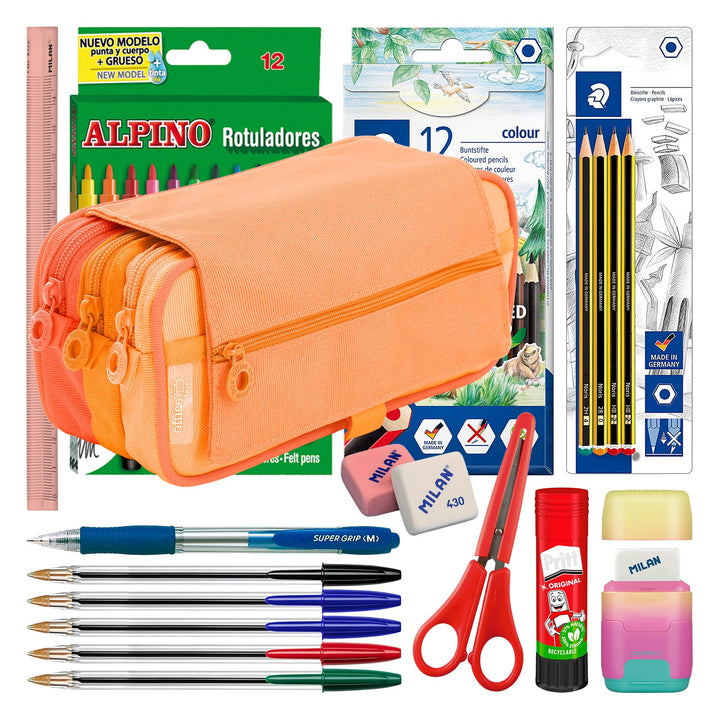ColePack Blush 2022 - Estuche Triple de 3 Cremalleras y Material Escolar Incluido. Naranja