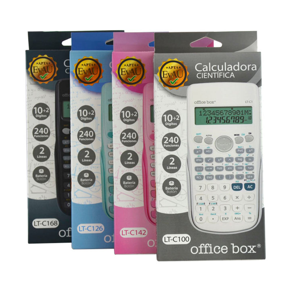OFFICEBOX - Calculadora Científica Escolar 240 Funciones con Pantalla LCD 2 Líneas. Negro