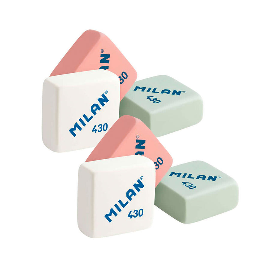 MILAN - Set de 6 Gomas de Borrar Milan 430 Tipo Miga de Pan Cuadrada. 3 Colores