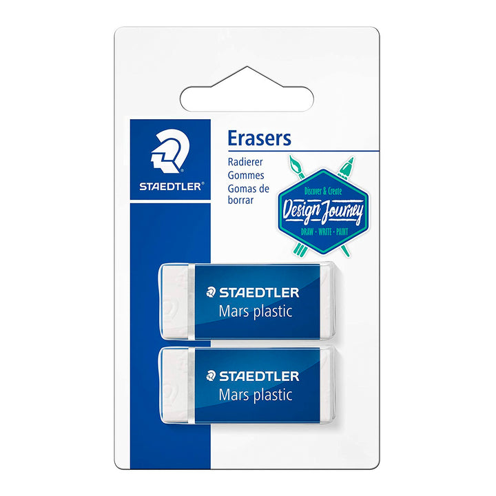 STAEDTLER Mars Plastic - Set de 2 Gomas de Borrar Profesionales de Precisión. Blanco