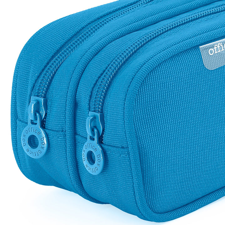 Estuche Portatodo Doble con Dos Cremalleras Azul Claro
