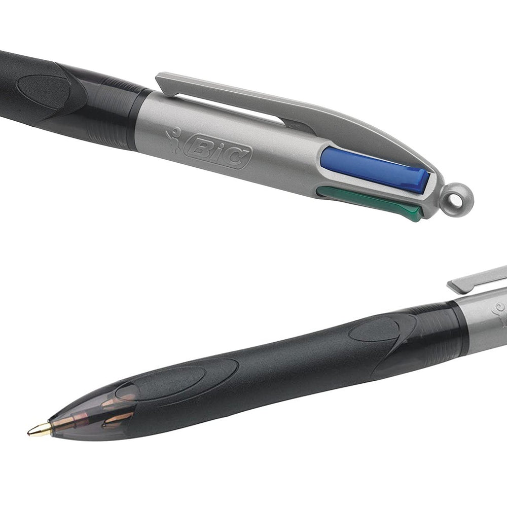 BIC 8922931 - Bolígrafo de Punta Retráctil de 4 Colores GRIP PRO. Color Gris y Negro