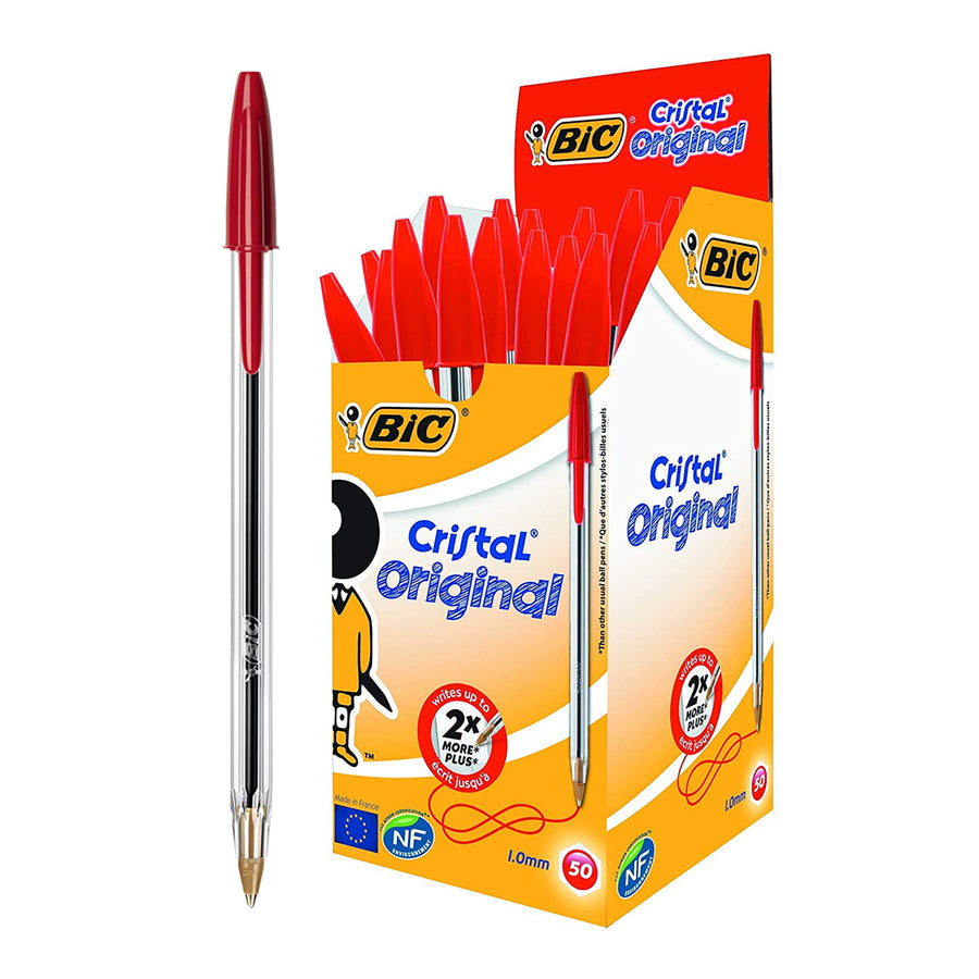 BIC - Caja de 50 Bolígrafos Cristal Original Medium de Tinta de Aceite. Rojo