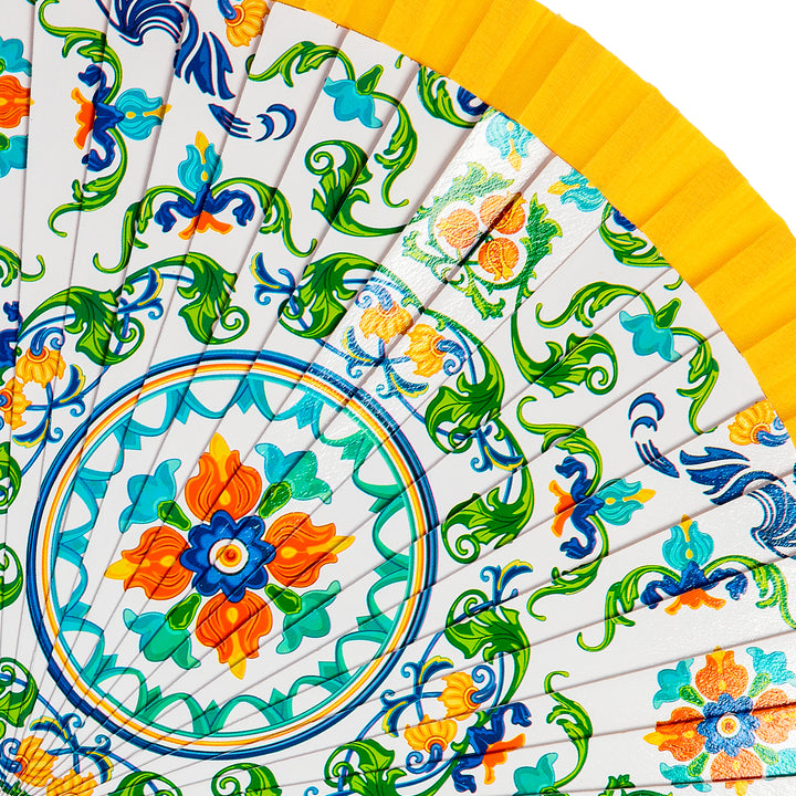 JAVIER Natura - Abanico de 23 cm con Varillas de Madera Estampada y Tela