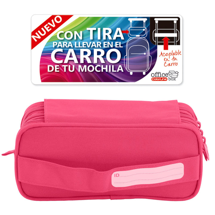 Estuche Escolar Triple Portatodo de Alta Capacidad con Tres Cremalleras, Fucsia