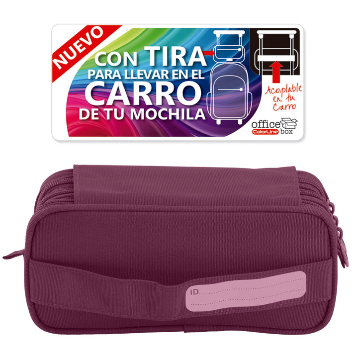 Estuche Escolar Triple Portatodo de Alta Capacidad con Tres Cremalleras, Morado