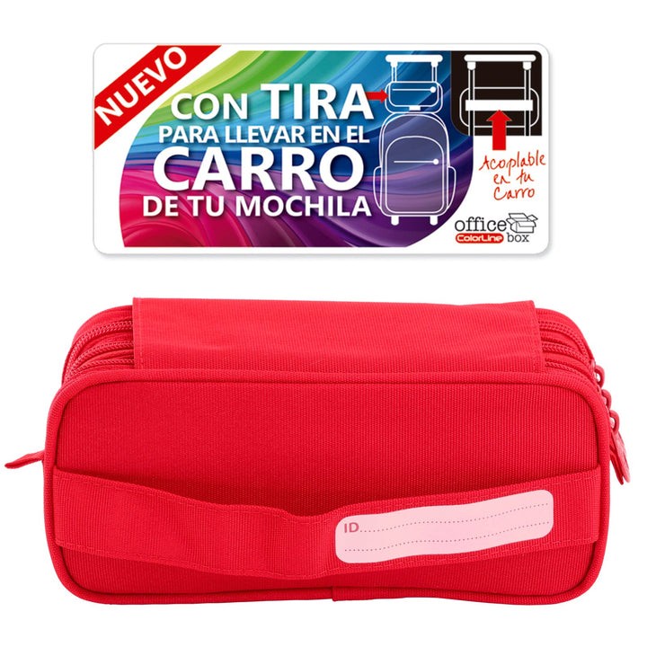 Estuche Escolar Triple Portatodo de Alta Capacidad con Tres Cremalleras, Rojo