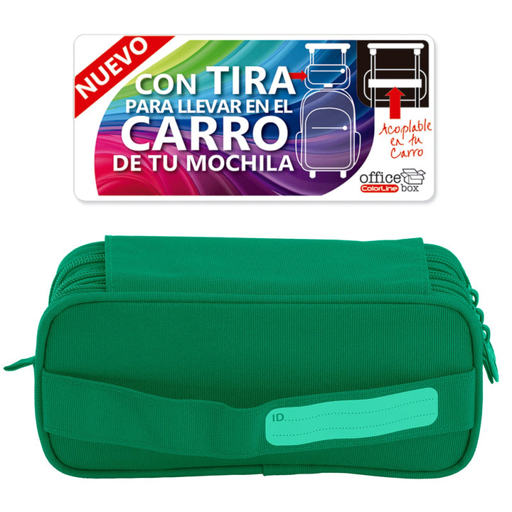 Estuche Escolar Triple Portatodo de Alta Capacidad con Tres Cremalleras, Verde