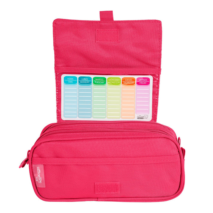 Estuche Escolar Triple Portatodo de Alta Capacidad con Tres Cremalleras, Fucsia