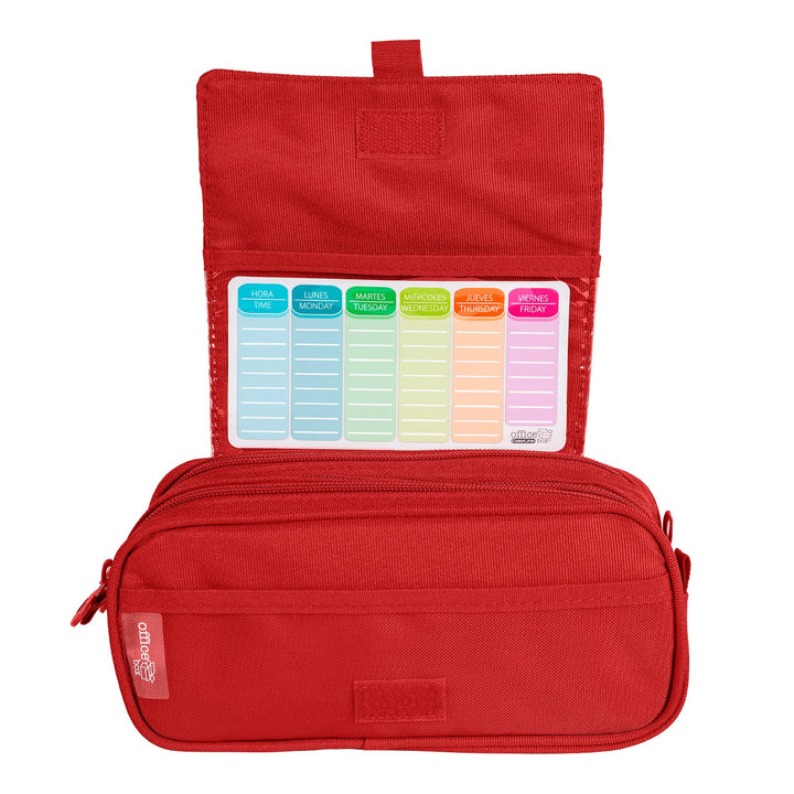 Estuche Escolar Triple Portatodo de Alta Capacidad con Tres Cremalleras, Rojo