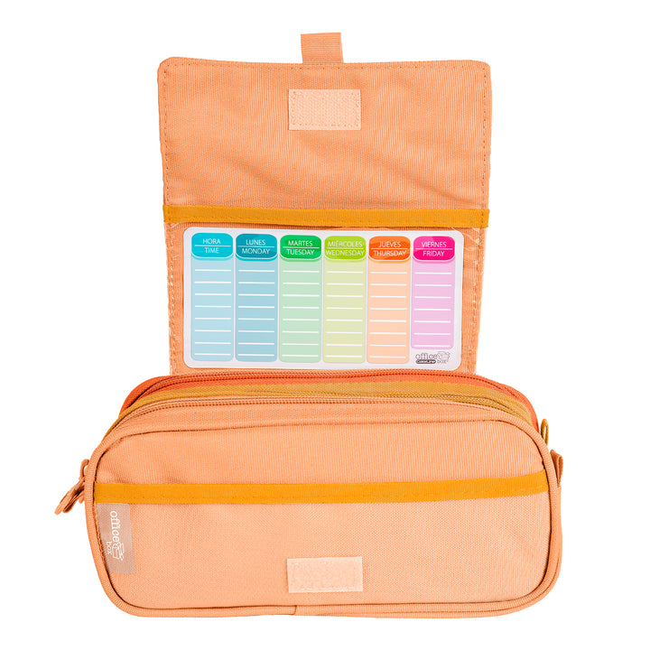 Estuche Escolar Triple Portatodo con Tres Cremalleras "Blush Pastel" Naranja