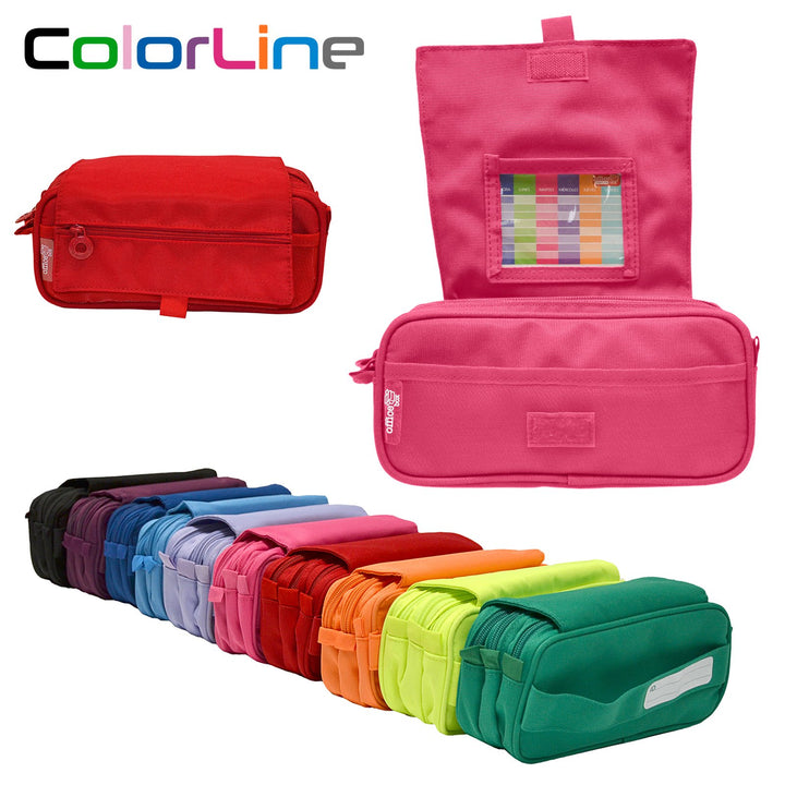 Estuche Escolar Triple Portatodo de Alta Capacidad con Tres Cremalleras, Fucsia
