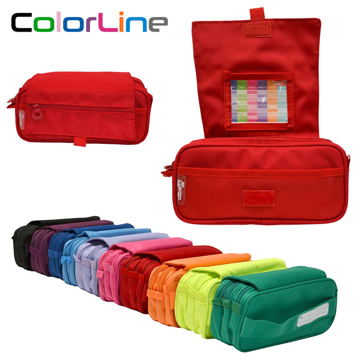Estuche Escolar Triple Portatodo de Alta Capacidad con Tres Cremalleras, Rojo