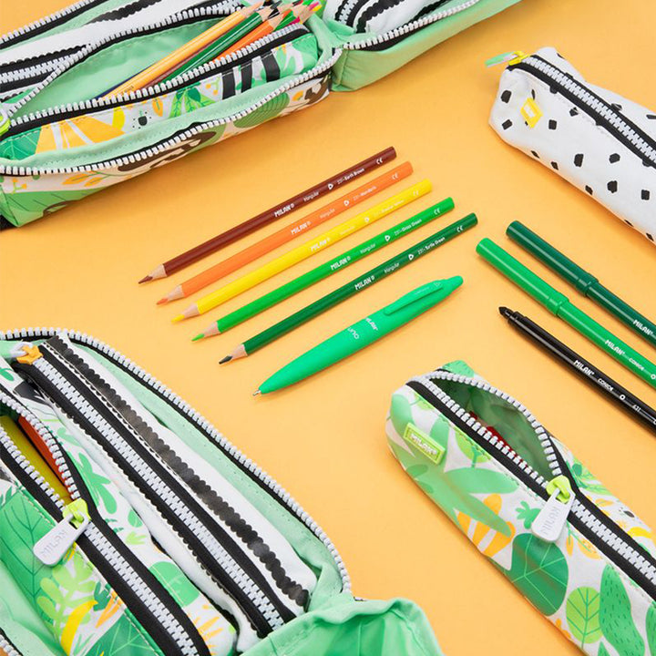 MILAN Hide & Seek - Estuche Escolar Portatodo de 5 Compartimentos. Verde Lémur