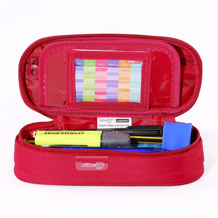 Mega - Estuche Portatodo Escolar Ovalado Multiuso con Solapa. Azul Oscuro