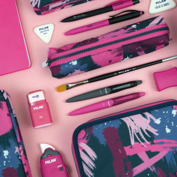 MILAN 081135AGP - Estuche Portatodo 3 Cremalleras, Edición Arty Geo Rosa