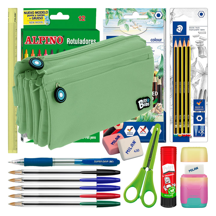 Grafoplás - Estuche Escolar Cuádruple de Alta Capacidad con Cuatro Cremalleras. Menta