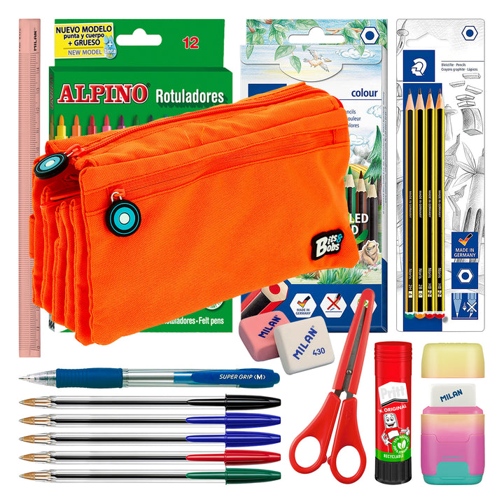 Grafoplás - Estuche Escolar Cuádruple de Alta Capacidad con Cuatro Cremalleras. Naranja