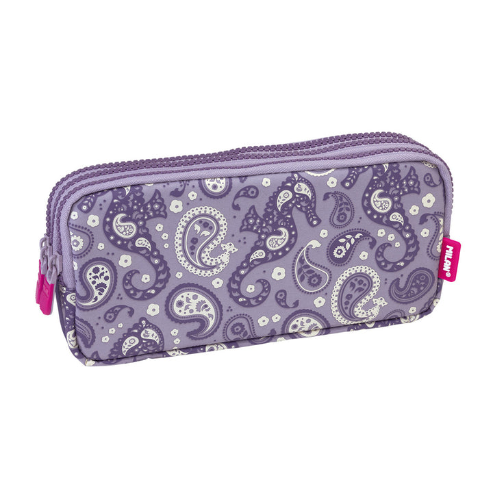 MILAN Drops - Estuche Escolar Portatodo de 3 Compartimentos. Violeta