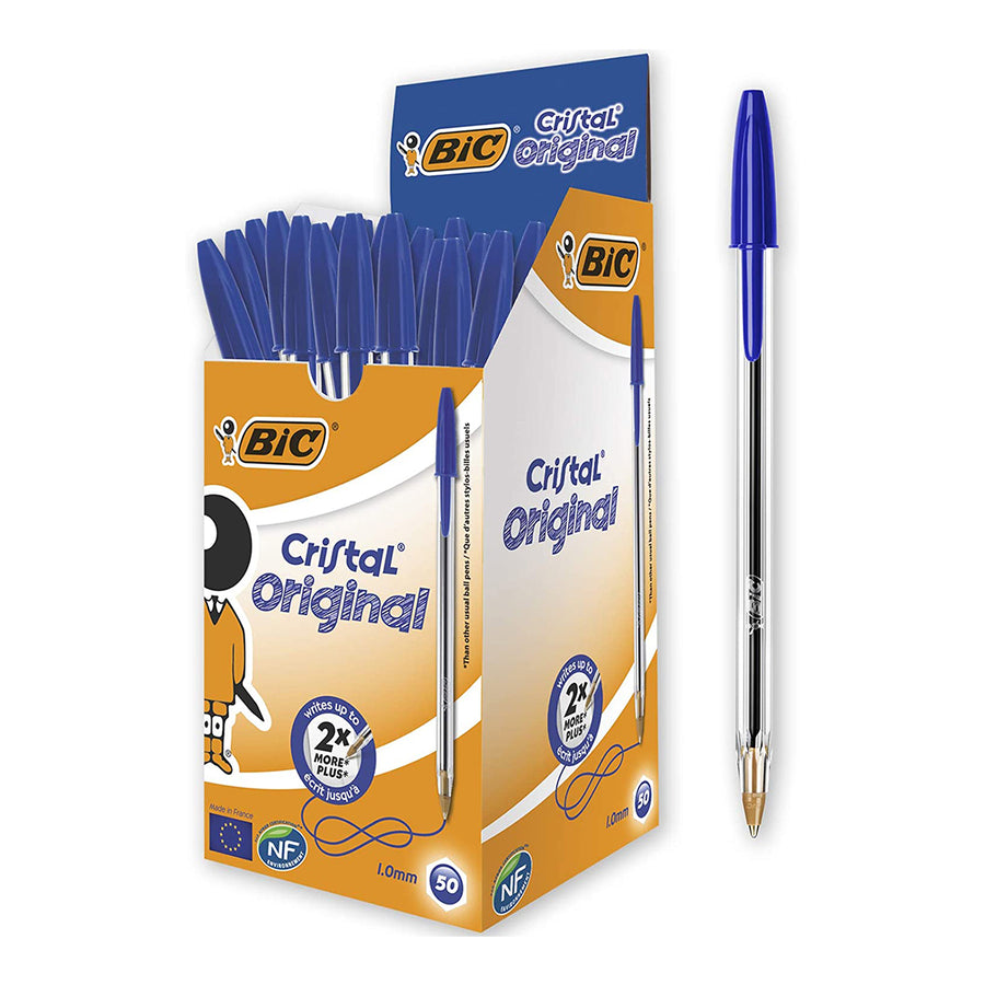 BIC - Caja de 50 Bolígrafos Cristal Original Medium de Tinta de Aceite. Azul