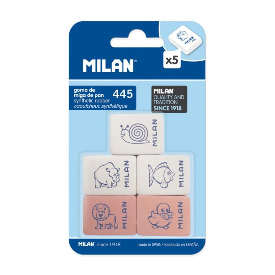 MILAN BMM9222 - Blíster 5 Gomas de Borrar Miga de Pan con Dibujos Infantiles 445