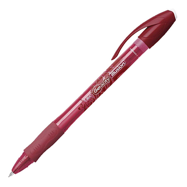 BIC Gel-ocity Illusion - Bolígrafo Borrable y Recargable de 0.7mm con Grip. Tinta del Gel. Rojo
