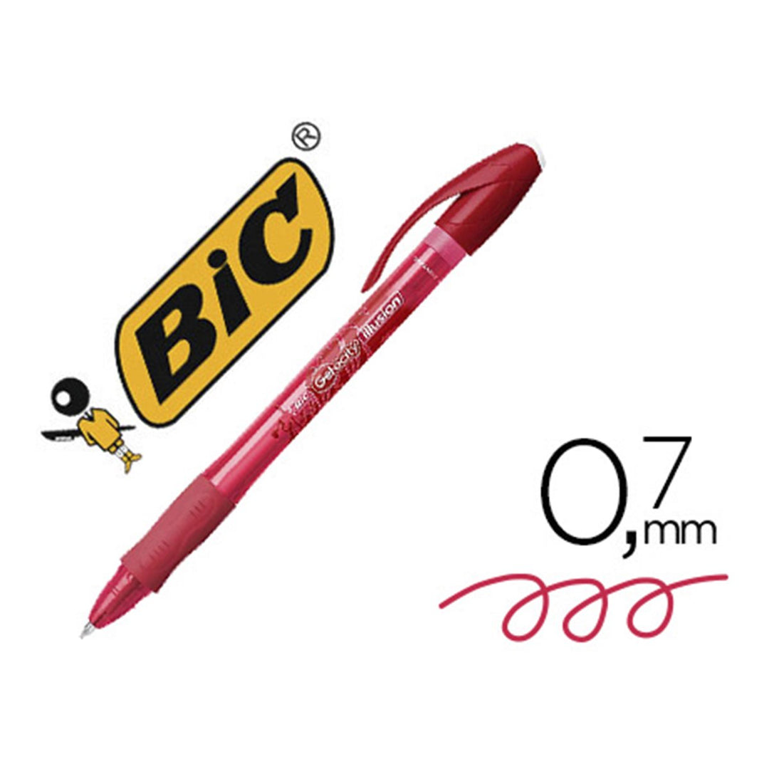 BIC Gel-ocity Illusion - Bolígrafo Borrable y Recargable de 0.7mm con Grip. Tinta del Gel. Rojo