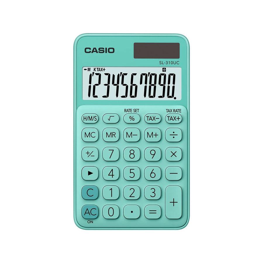 CASIO SL-310UC-GN - Calculadora de Bolsillo 10 Dig. con Estuche, Solar y Batería. Verde