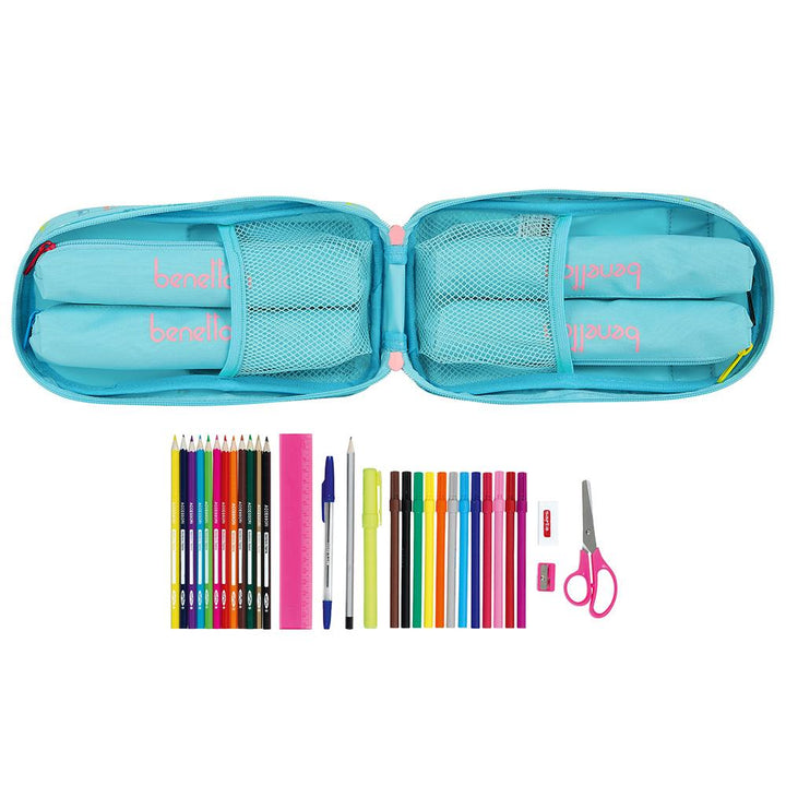 BENETTON Candy - Plumier Mochila Escolar con 4 Portatodos Mini, Material Incluido