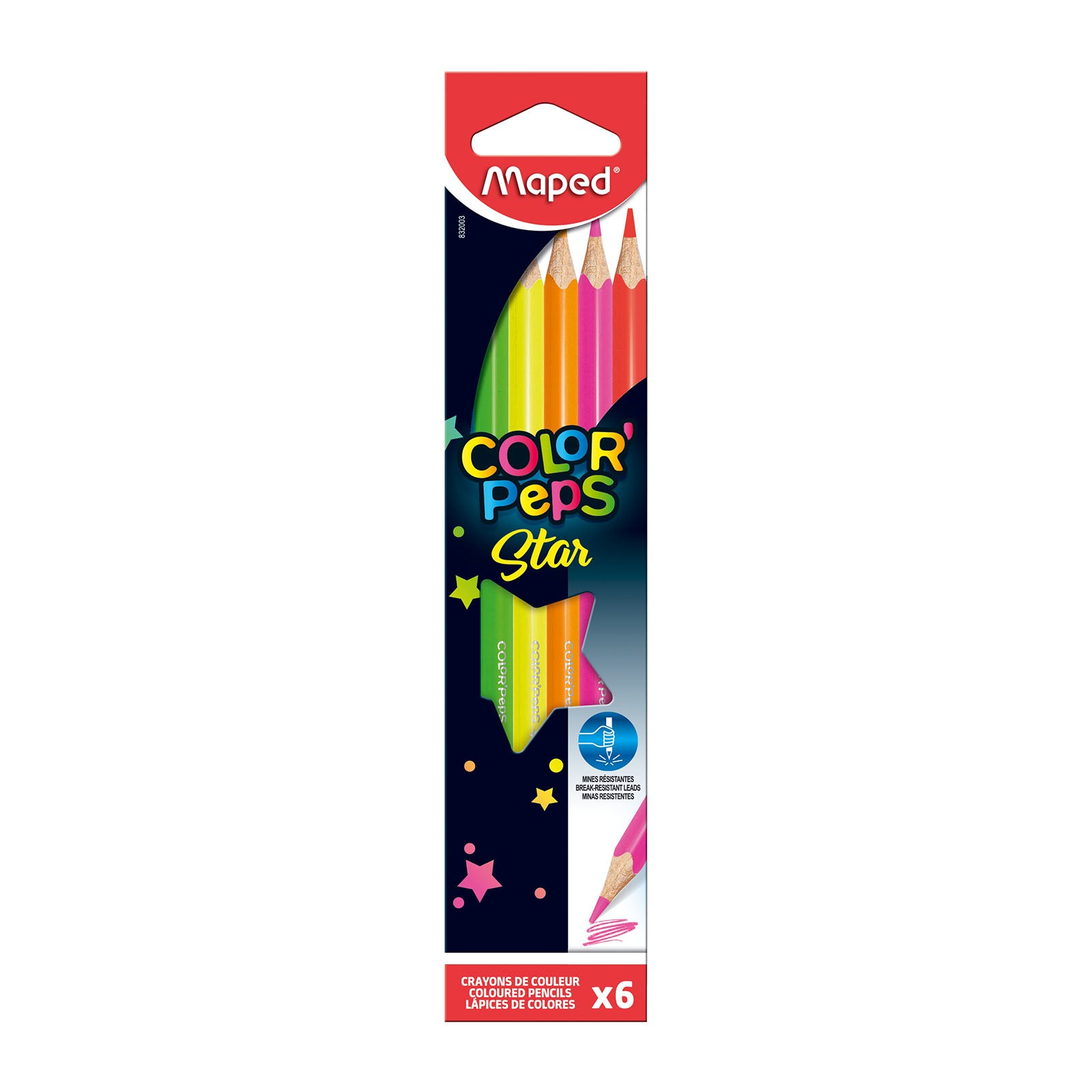 MAPED Color'Peps - Caja de 6 Lápices de Colores Fluorescentes