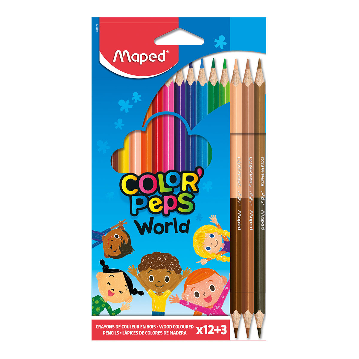 MAPED Color'Peps - Caja de 12 Lápices de Colores. Incluye 3 Lápices Duo Color Piel