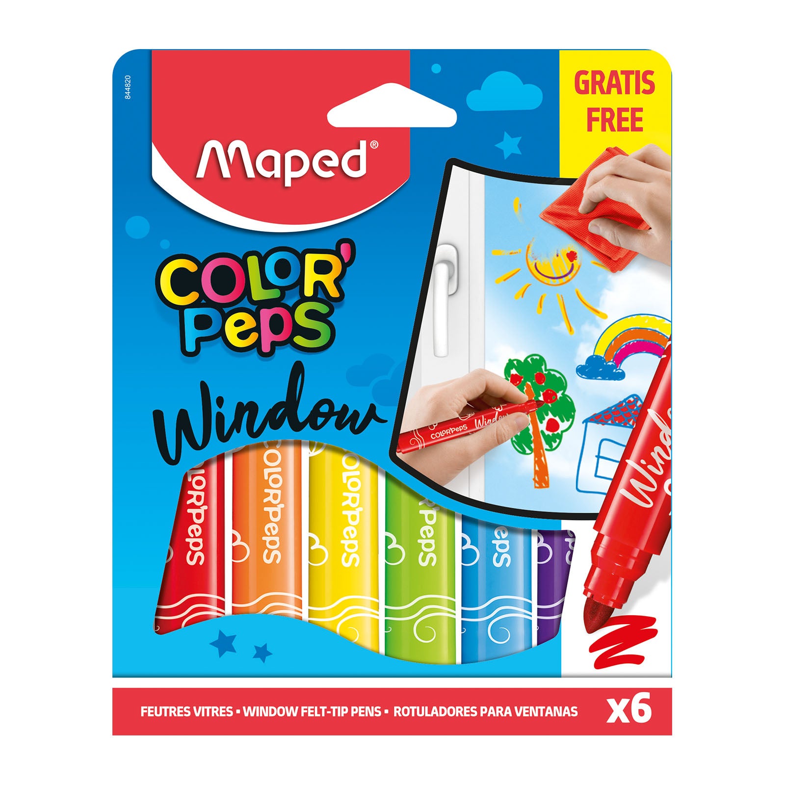 MAPED Color'Peps - Estuche de 10 Rotuladores para Ventanas. Incluye Tela para Borrar