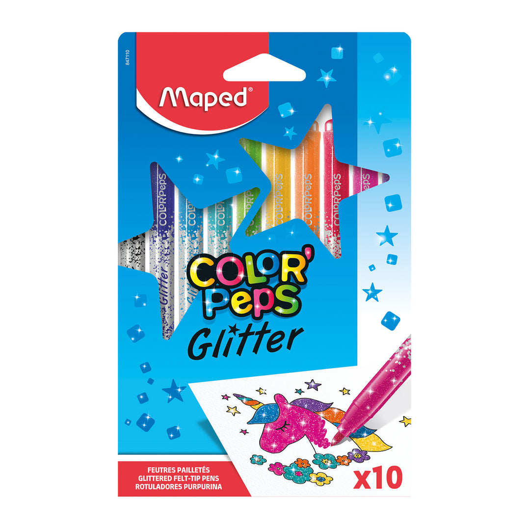 MAPED Color'Peps - Estuche de 10 Rotuladores con Purpurina Lavables