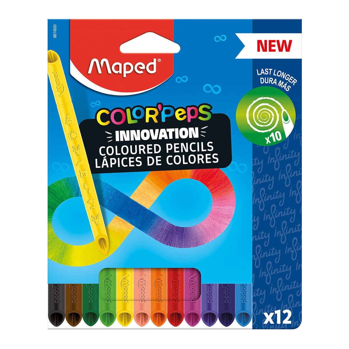 MAPED Color'Peps - Caja de 12 Lápices de Colores Infinity. Cuerpo de Mina sin Madera
