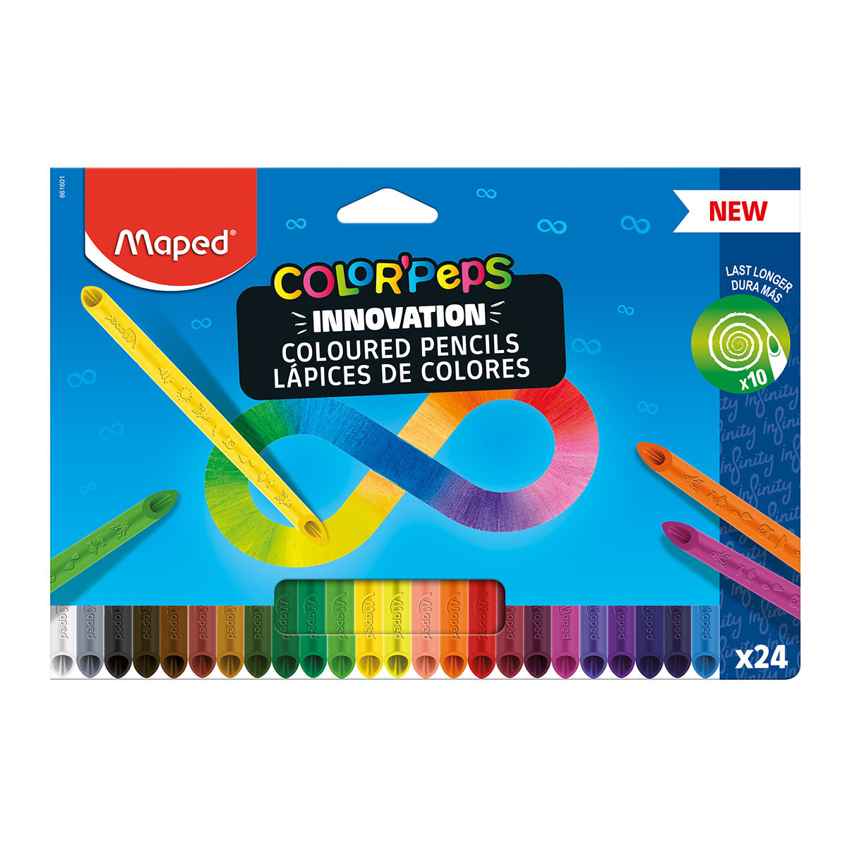 MAPED Color'Peps - Caja de 24 Lápices de Colores Infinity. Cuerpo de Mina sin Madera