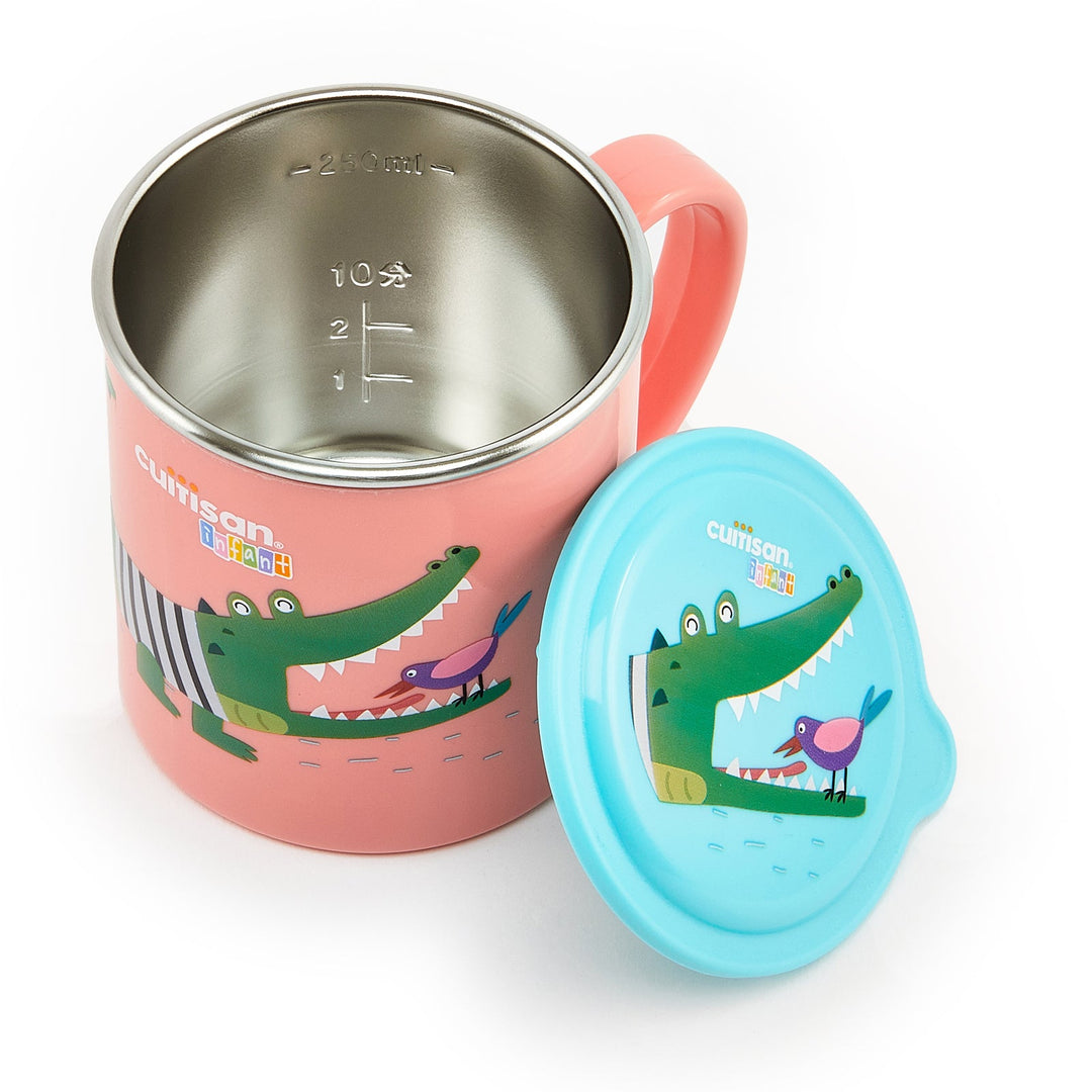 Cuitisan Baby - Taza Infantil de 0.3L en Cromosteel con Tapa. Apta Microondas. Rosa