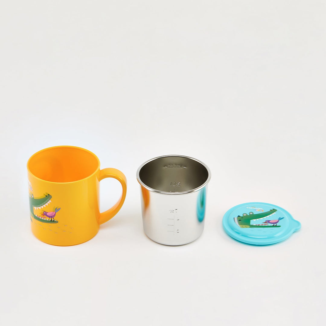 Cuitisan Baby - Taza Infantil de 0.3L en Cromosteel con Tapa. Apta Microondas. Amarillo