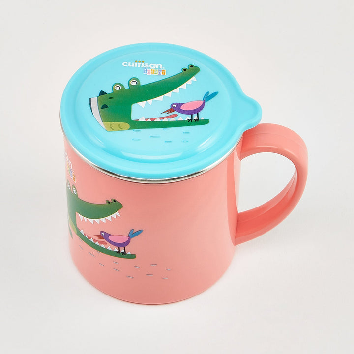 Cuitisan Baby - Taza Infantil de 0.3L en Cromosteel con Tapa. Apta Microondas. Rosa